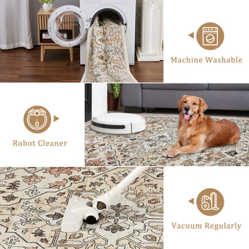 Garvee Vintage Floral Washable Runner Rug, 2x6 Non Slip Low Pile Hallway and Entryway Rug, Kid and Pet Friendly