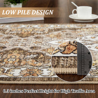 Garvee Vintage Floral Washable Area Rug, Camel 8x10 Non Slip Low Pile Rug for Living Room and Bedroom, Kid and Pet Friendly