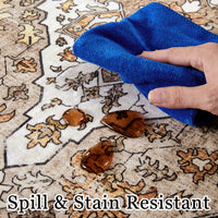 Garvee Vintage Floral Washable Area Rug, Camel 8x10 Non Slip Low Pile Rug for Living Room and Bedroom, Kid and Pet Friendly