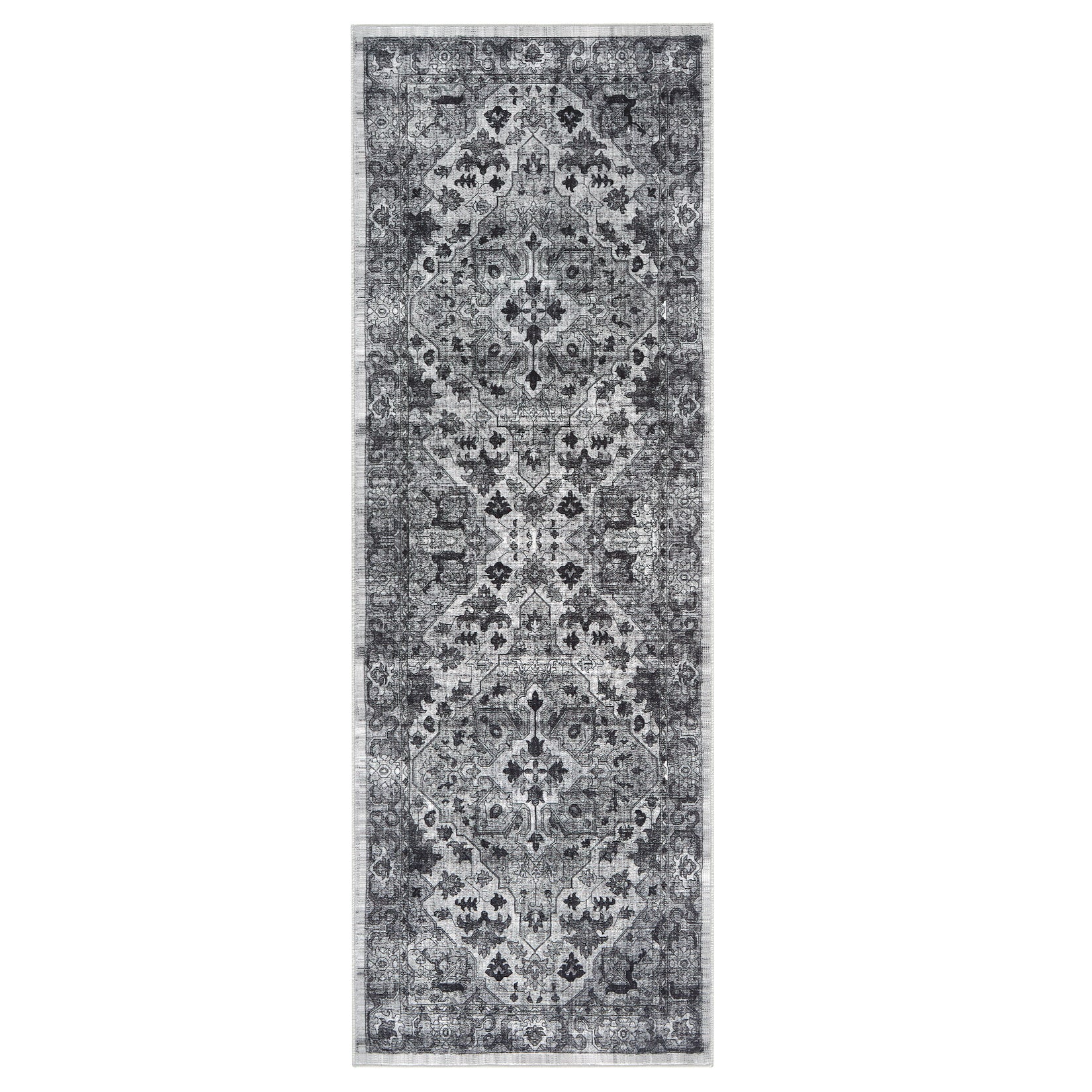 Garvee Vintage Floral Washable Runner Rug, Dark Gray 2x6 Non Slip Low Pile Hallway and Entryway Rug, Kid and Pet Friendly