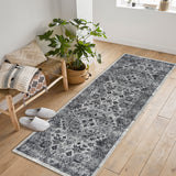 Garvee Vintage Floral Washable Runner Rug, Dark Gray 2x6 Non Slip Low Pile Hallway and Entryway Rug, Kid and Pet Friendly - Dark Gray