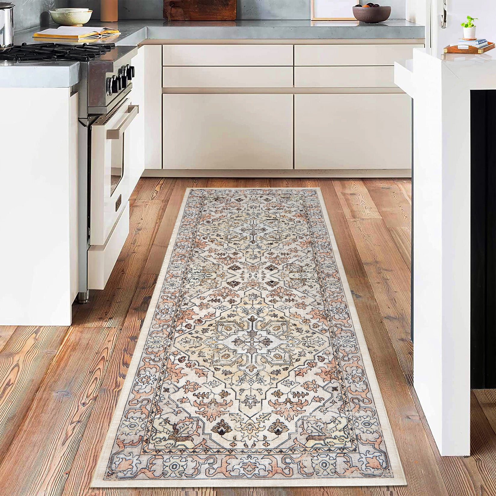 Garvee Vintage Floral Washable Runner Rug, 2x6 Non Slip Low Pile Hallway and Entryway Rug, Kid and Pet Friendly