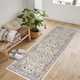 Garvee Vintage Floral Washable Runner Rug, 2x6 Non Slip Low Pile Hallway and Entryway Rug, Kid and Pet Friendly - Beige