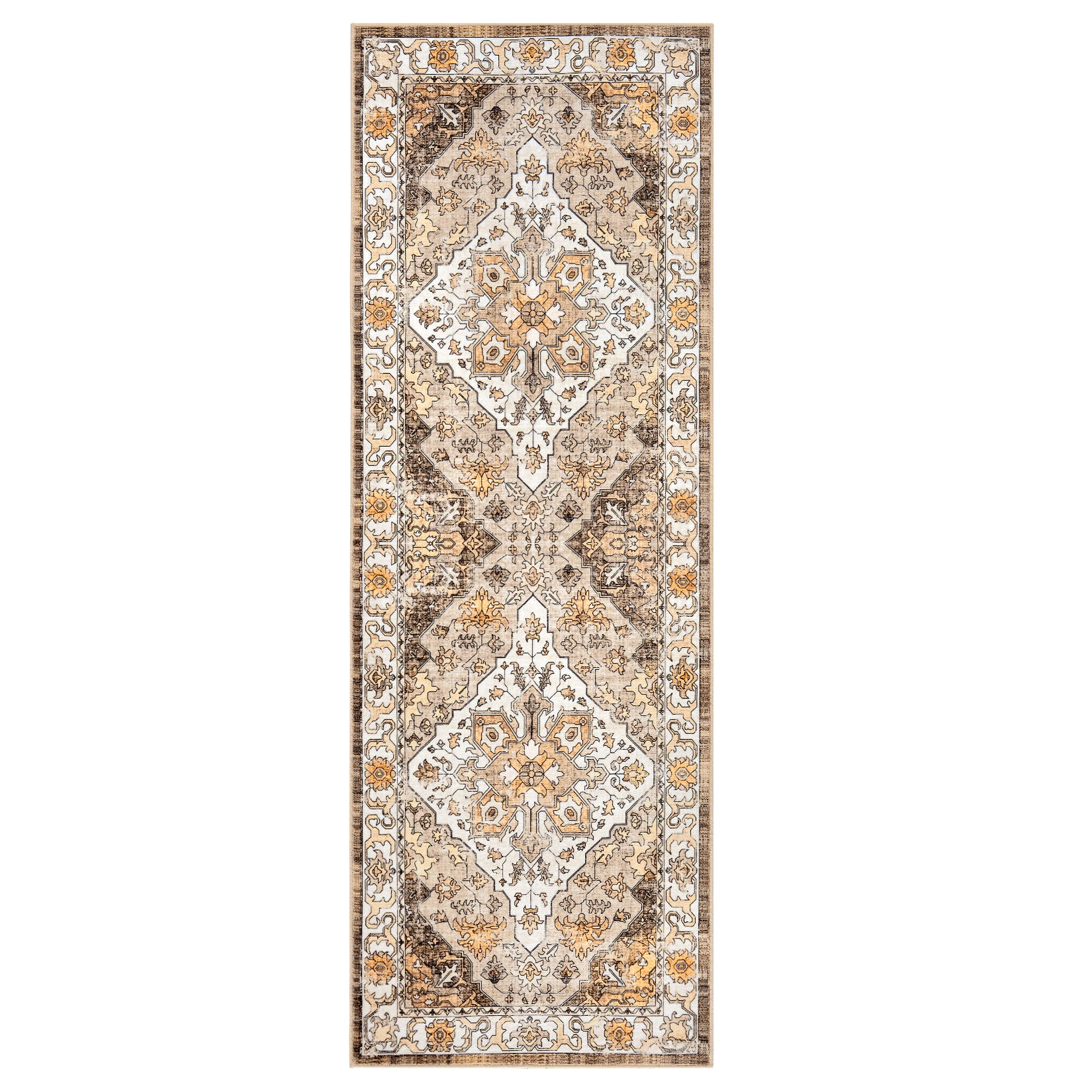 Garvee Vintage Floral Washable Runner Rug, Camel 2x6 Non Slip Low Pile Hallway and Entryway Rug, Kid and Pet Friendly