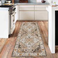 Garvee Vintage Floral Washable Runner Rug, Camel 2x6 Non Slip Low Pile Hallway and Entryway Rug, Kid and Pet Friendly
