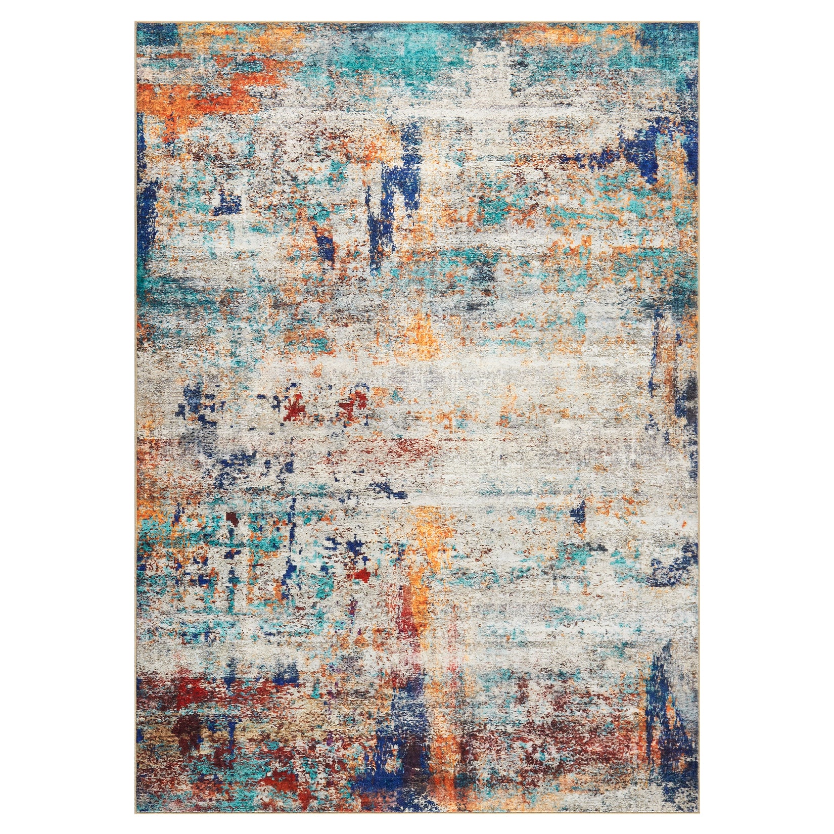 Garvee Washable Area Rugs 6 ft x 9 ft Non-Slip Modern Abstract Soft Faux Wool for Living Room, Entryway, Bedroom Teal Blue Orange Rust Red