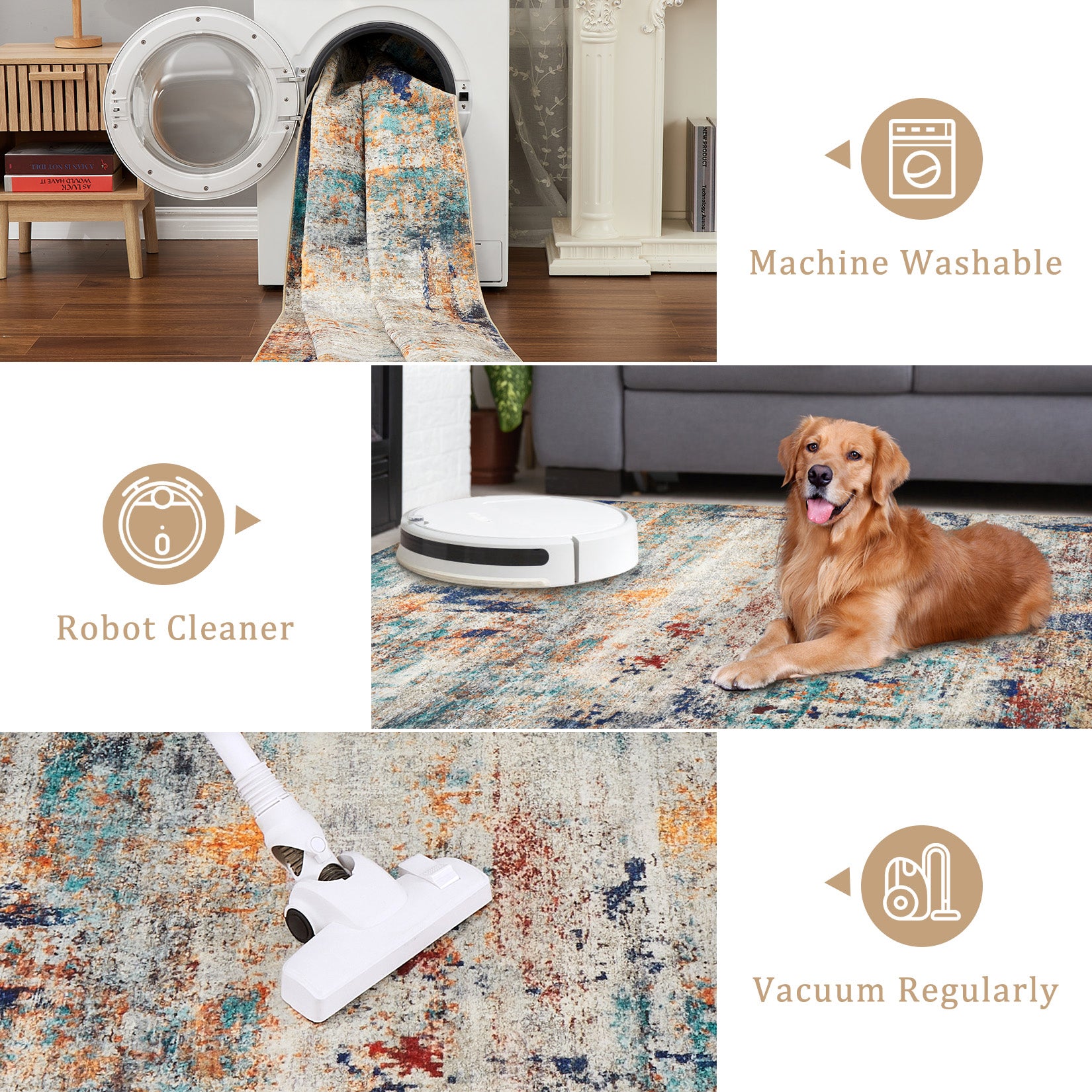 Garvee Modern Abstract Boho Washable Area Rug High-Traffic Areas Living Room Bedroom Kitchen Dining Mul 2x6
