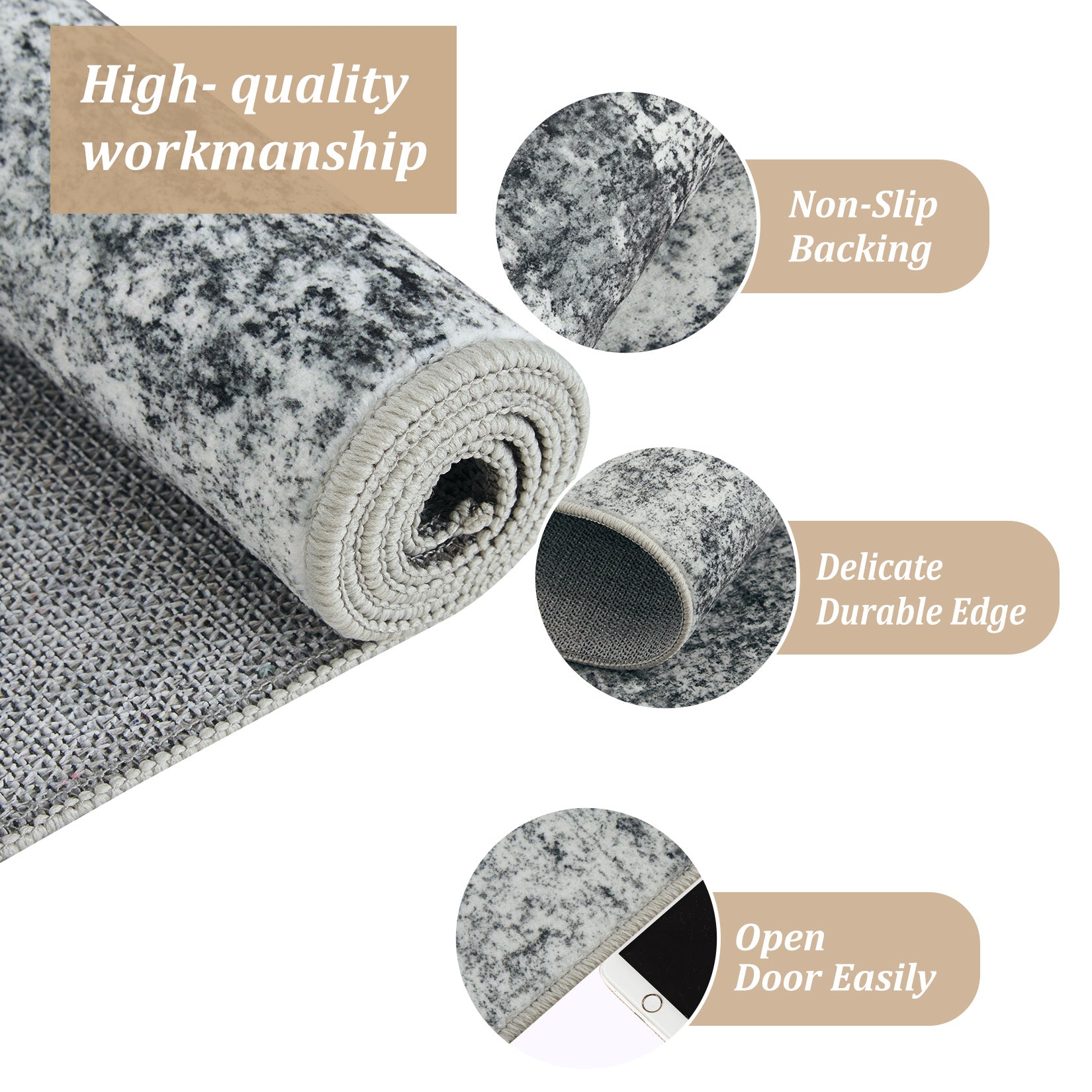 Garvee 4 ft x 6 ft Washable Area Rug, Non Slip Abstract Rug, Soft Faux Wool, Low Pile, Grey for Living Room Bedroom Dining Room