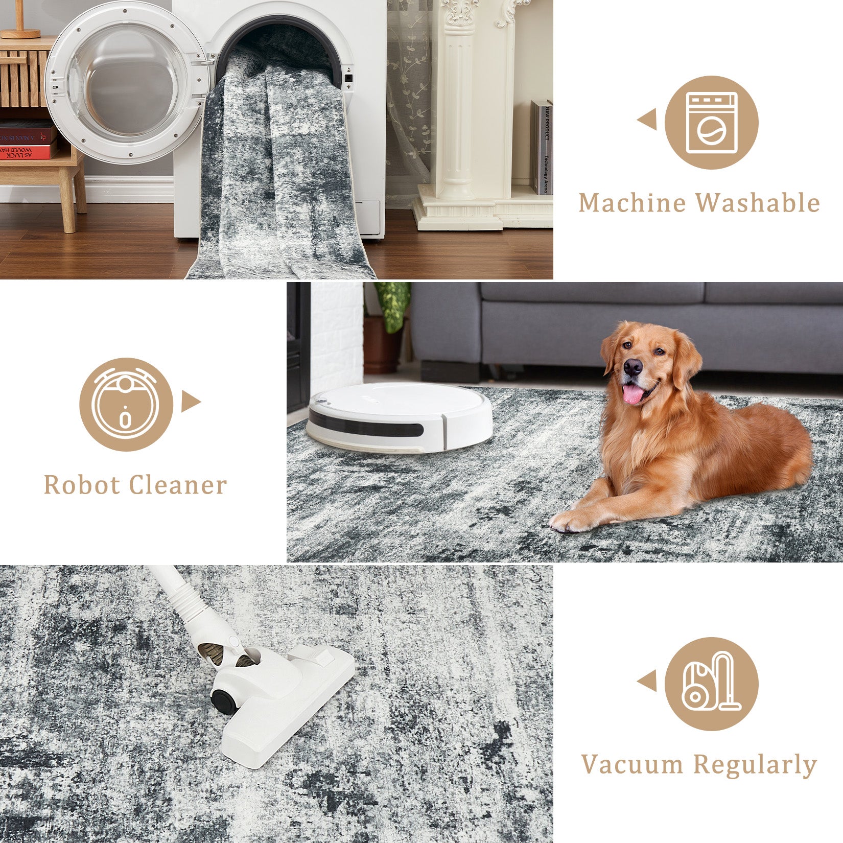 Garvee Modern Abstract Boho Washable Area Rug High-Traffic Areas Living Room Bedroom Kitchen Dining Grey 2x6