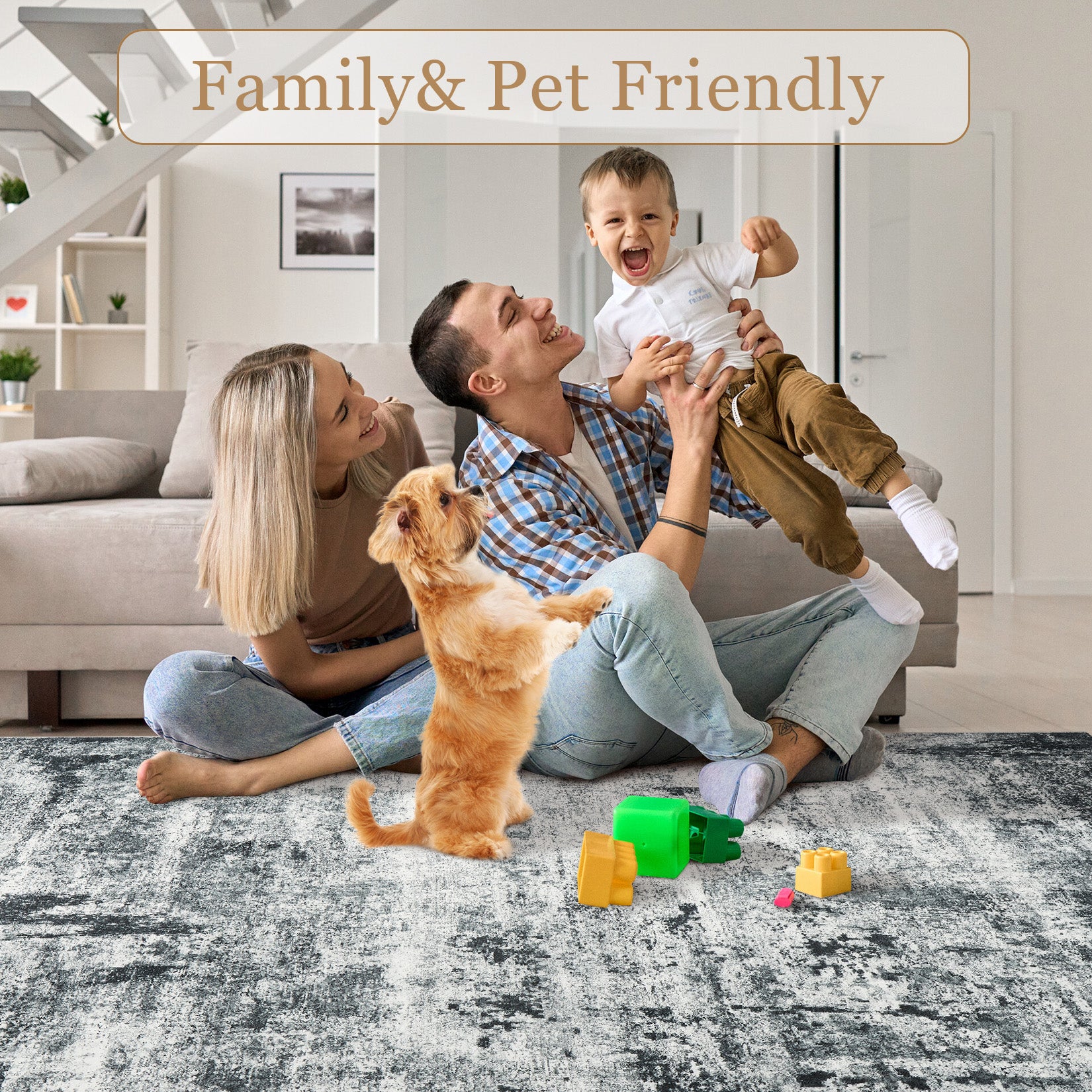 Garvee Modern Abstract Area Rug for High-Traffic Living Room, Bedroom, Kitchen, and Dining Spaces