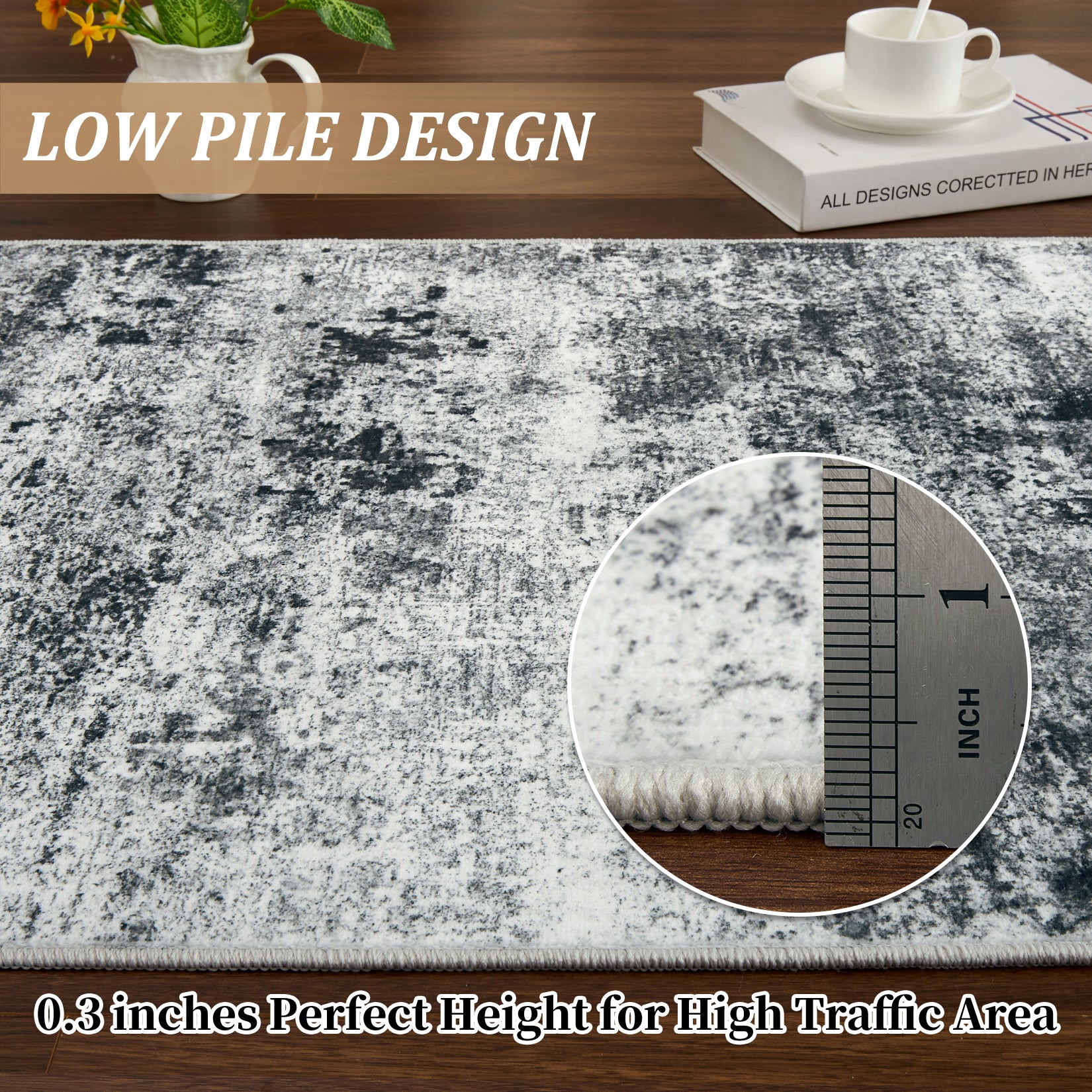 Garvee 4 ft x 6 ft Washable Area Rug, Non Slip Abstract Rug, Soft Faux Wool, Low Pile, Grey for Living Room Bedroom Dining Room