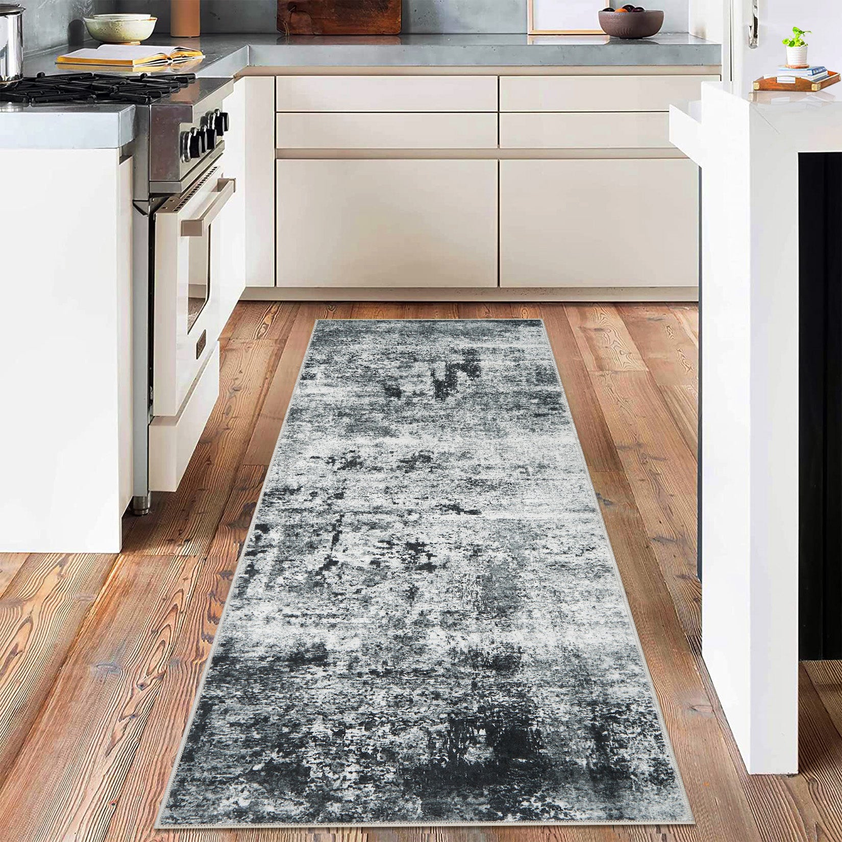 Garvee Modern Abstract Boho Washable Area Rug High-Traffic Areas Living Room Bedroom Kitchen Dining Grey 2x6