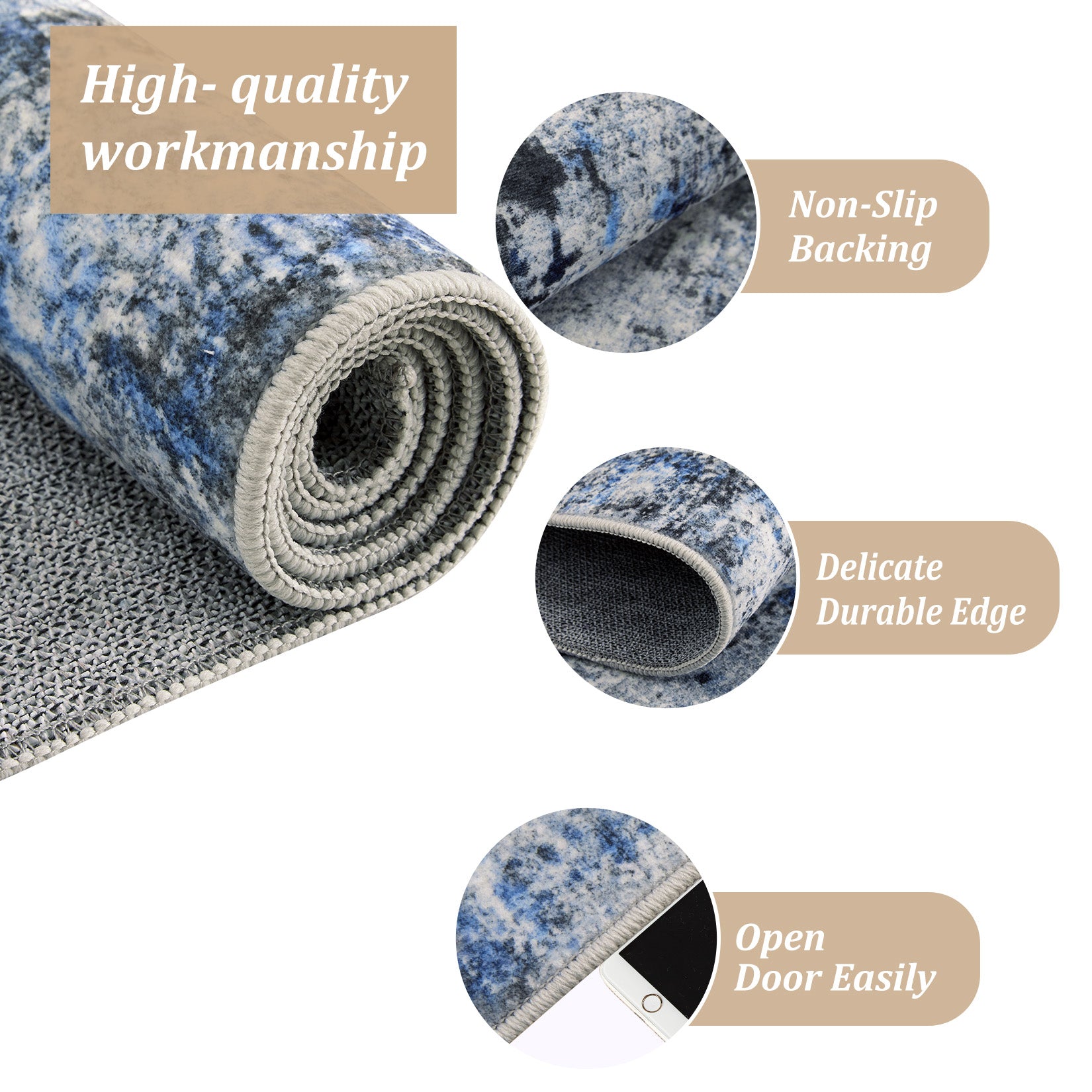 Garvee 4 ft x 6 ft Washable Area Rug Non Slip Abstract Soft Faux Wool Living Room Bedroom Dining Room Blue