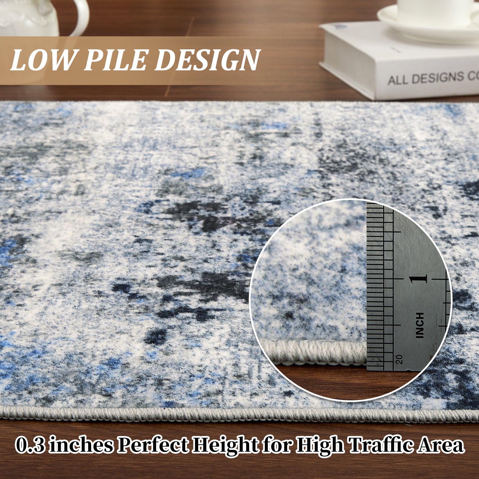 Garvee 4 ft x 6 ft Washable Area Rug Non Slip Abstract Soft Faux Wool Living Room Bedroom Dining Room Blue