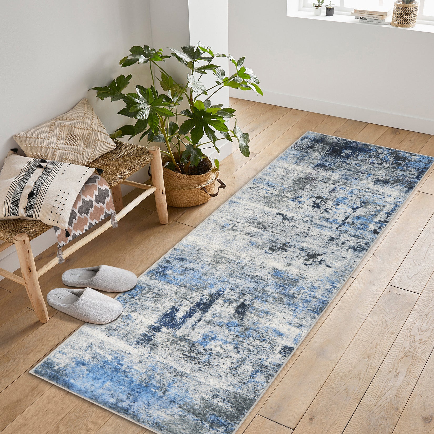 Garvee Modern Abstract Boho Washable Area Rug High-Traffic Areas Living Room Bedroom Kitchen Dining Blue 2x6