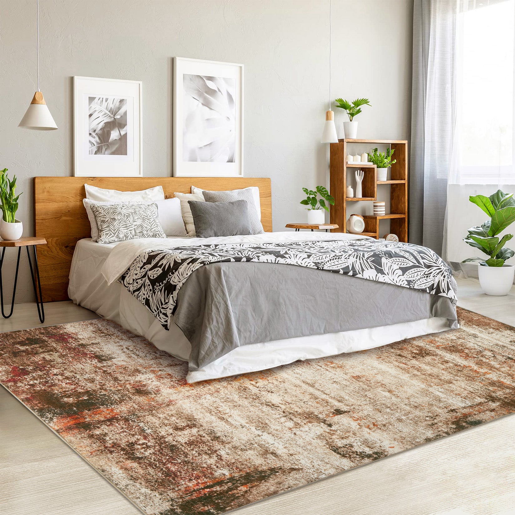 Garvee Modern Abstract Boho Washable Area Rug High-Traffic Areas Living Room Bedroom Kitchen Dining Camel 9x12