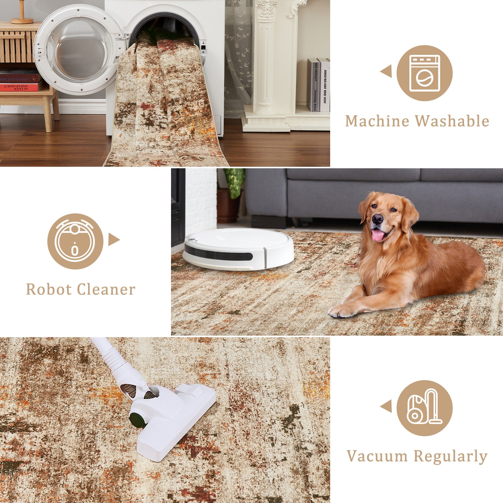 Garvee Modern Abstract Boho Washable Area Rug High-Traffic Areas Living Room Bedroom Kitchen Dining Camel 8x10