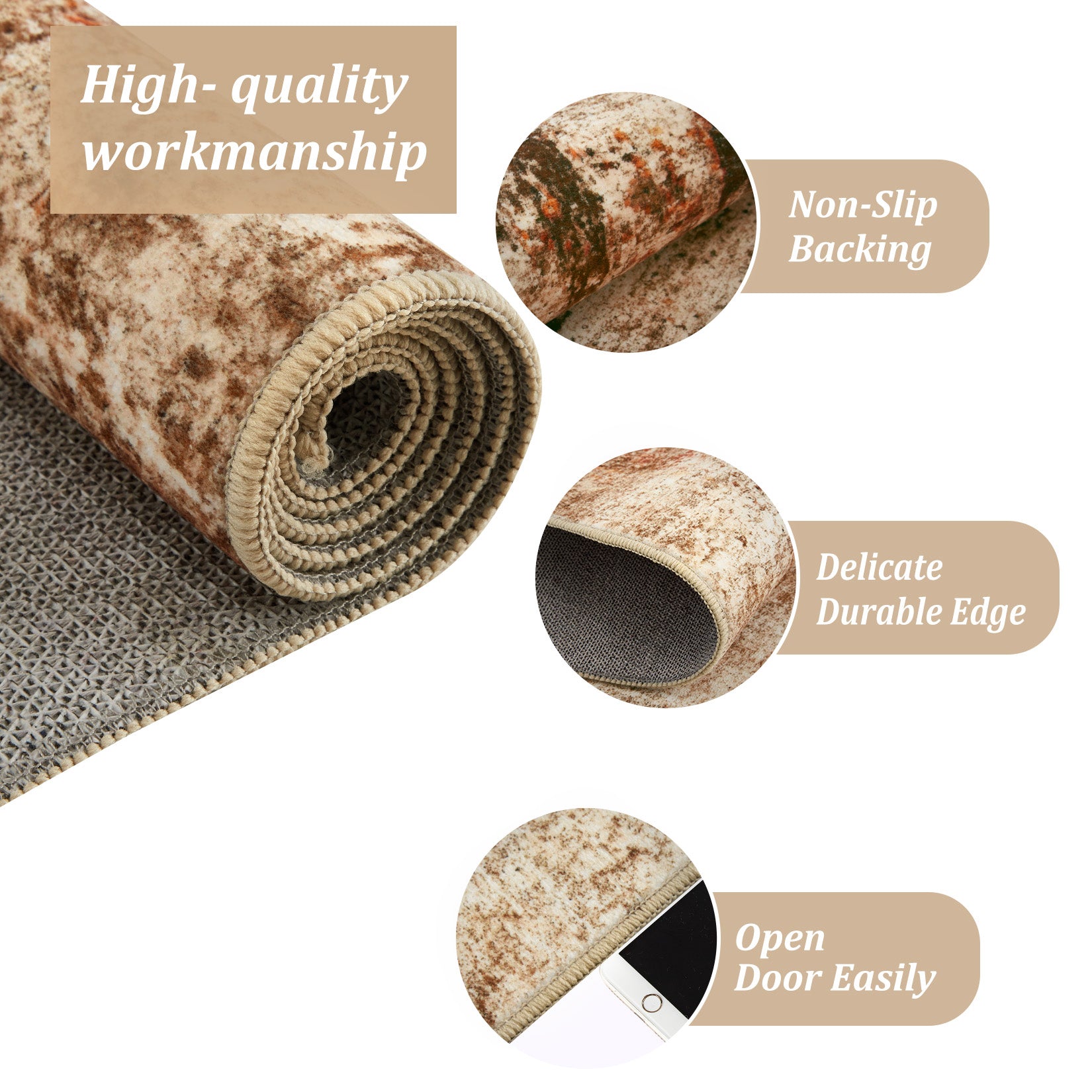 Garvee 4 ft x 6 ft Washable Area Rug, Non Slip Abstract Rug, Soft Faux Wool, Low Pile, Brown for Living Room Bedroom Dining Room