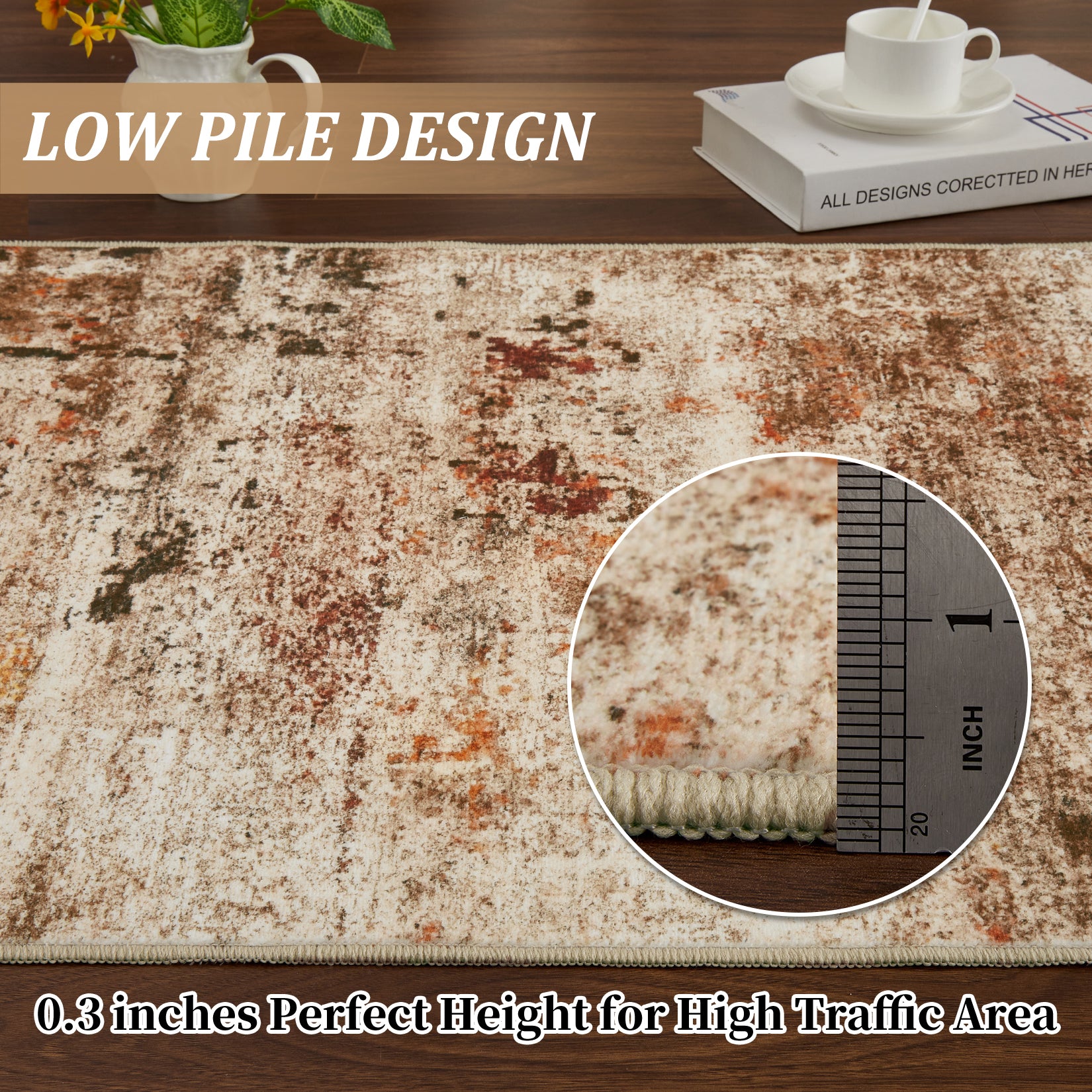 Garvee Modern Abstract Boho Washable Area Rug High-Traffic Areas Living Room Bedroom Kitchen Dining Camel 8x10