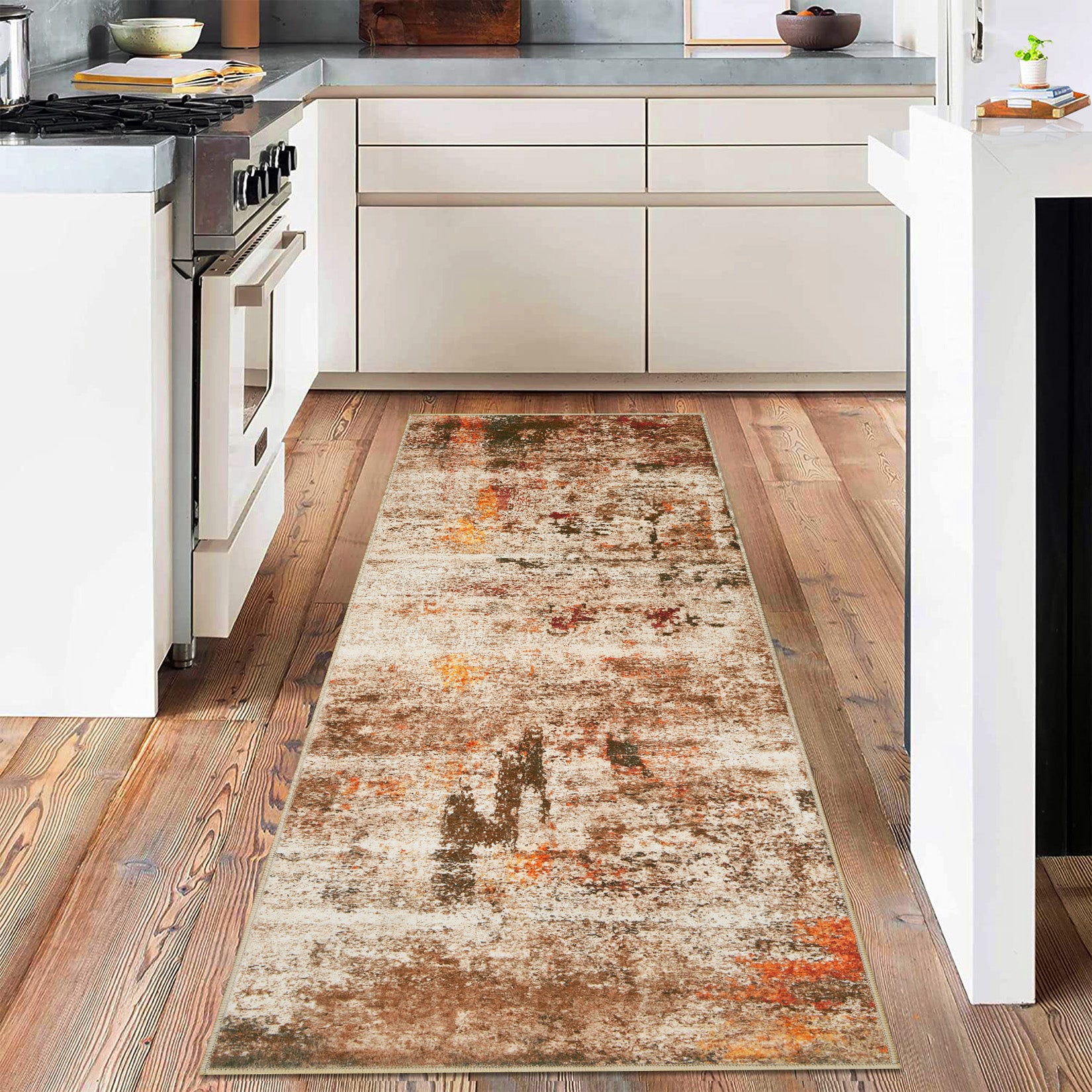 Garvee Modern Abstract Boho Washable Area Rug High-Traffic Areas Living Room Bedroom Kitchen Dining Camel 2x6