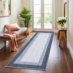 Garvee Blue Striped Runner Rug 2x6 – Washable Non-Slip Low Pile Hallway Rug, Modern Bordered Carpet for Kitchen, Bedroom & Laundry Room - Blue