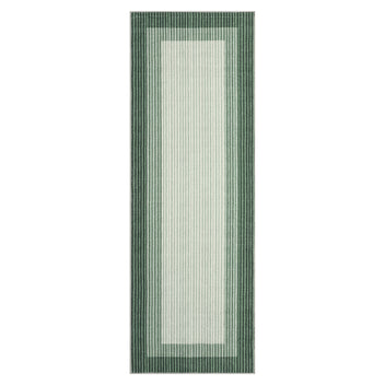 Garvee 2' x 6' Green Striped Border Runner Rug, Washable Low-Pile Carpet for Kitchen, Hallway, Entryway and Patio