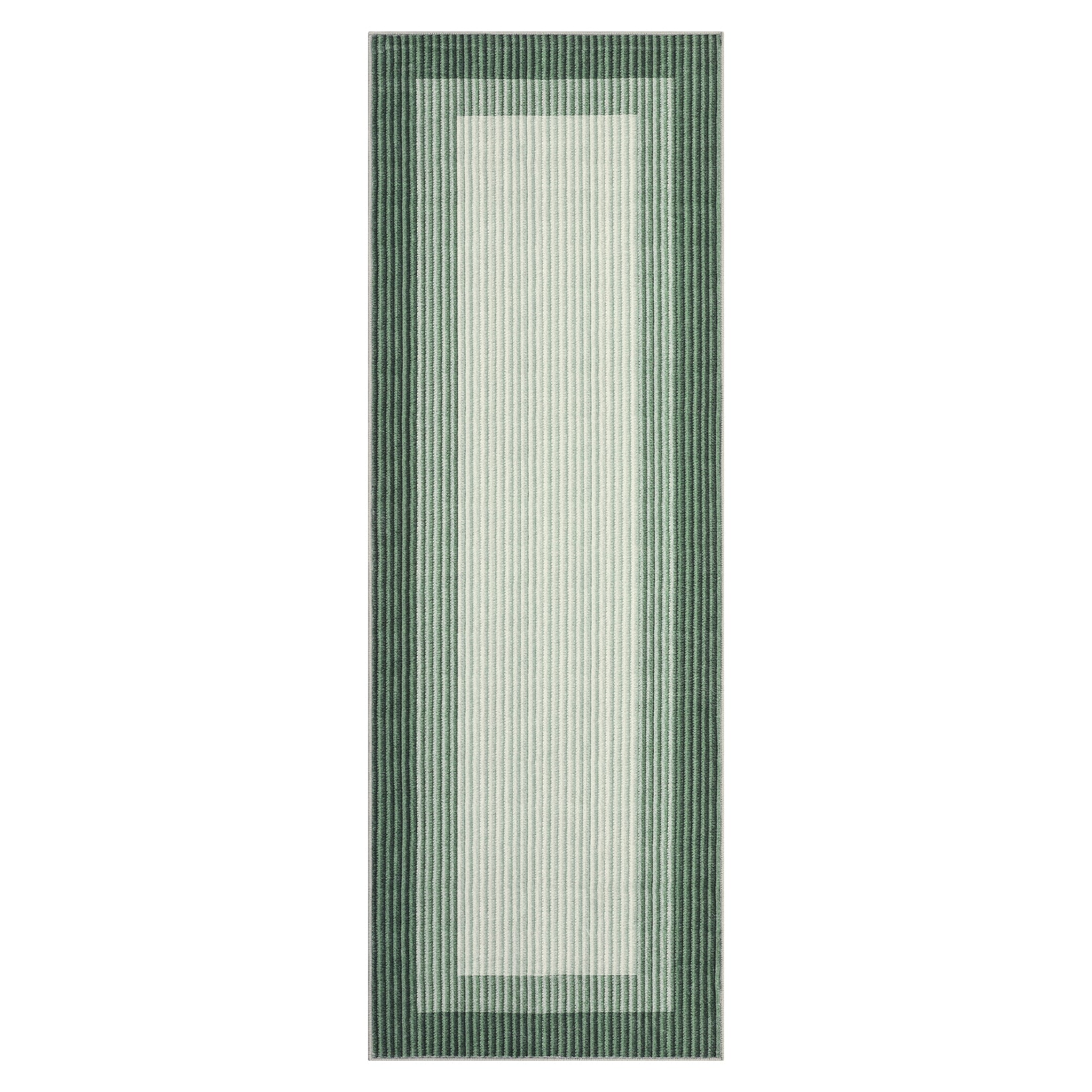 Garvee 2' x 6' Green Striped Border Runner Rug, Washable Low-Pile Carpet for Kitchen, Hallway, Entryway and Patio