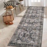 Garvee Persian Blue-Grey 2x6 Washable Runner Rug, Runner Vintage Rug Non Slip Kitchen Rugs Floral Distressed Indoor Entryway Rug Soft Bath Mat Stain Resistant Carpet for Hallway Laundry Bedroom - Blue-Gray