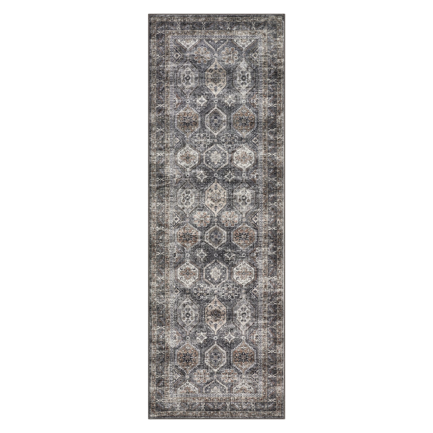 Garvee Persian Blue-Grey 2x6 Washable Runner Rug, Runner Vintage Rug Non Slip Kitchen Rugs Floral Distressed Indoor Entryway Rug Soft Bath Mat Stain Resistant Carpet for Hallway Laundry Bedroom
