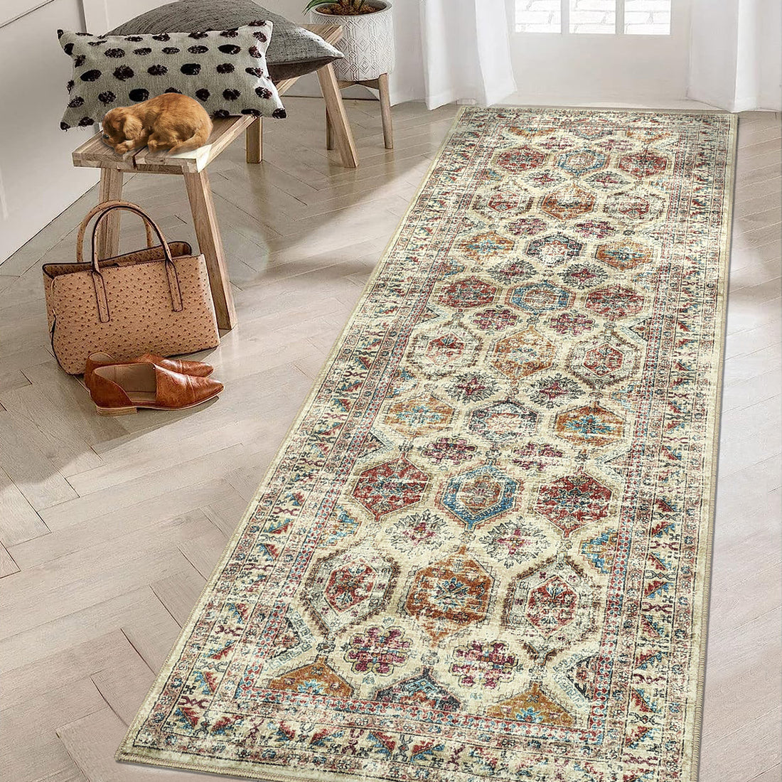Garvee Persian Colorful 2x6 Washable Runner Rug – Vintage Oriental Low-Pile, Non-Slip, Stain-Resistant Carpet for Kitchen, Bathroom, Entryway, Living Room, or Bedroom
