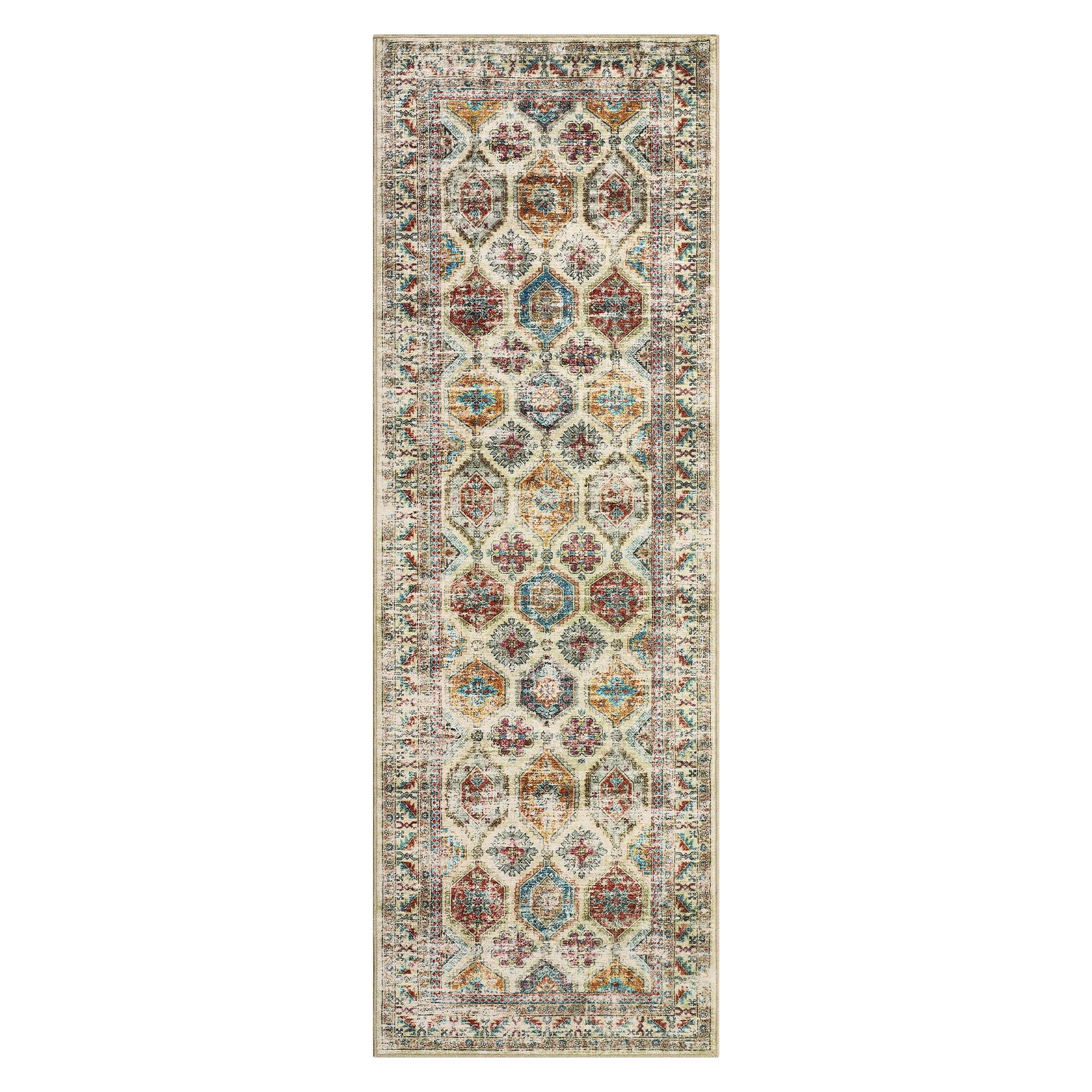 Garvee Persian Colorful 2x6 Washable Runner Rug – Vintage Oriental Low-Pile, Non-Slip, Stain-Resistant Carpet for Kitchen, Bathroom, Entryway, Living Room, or Bedroom