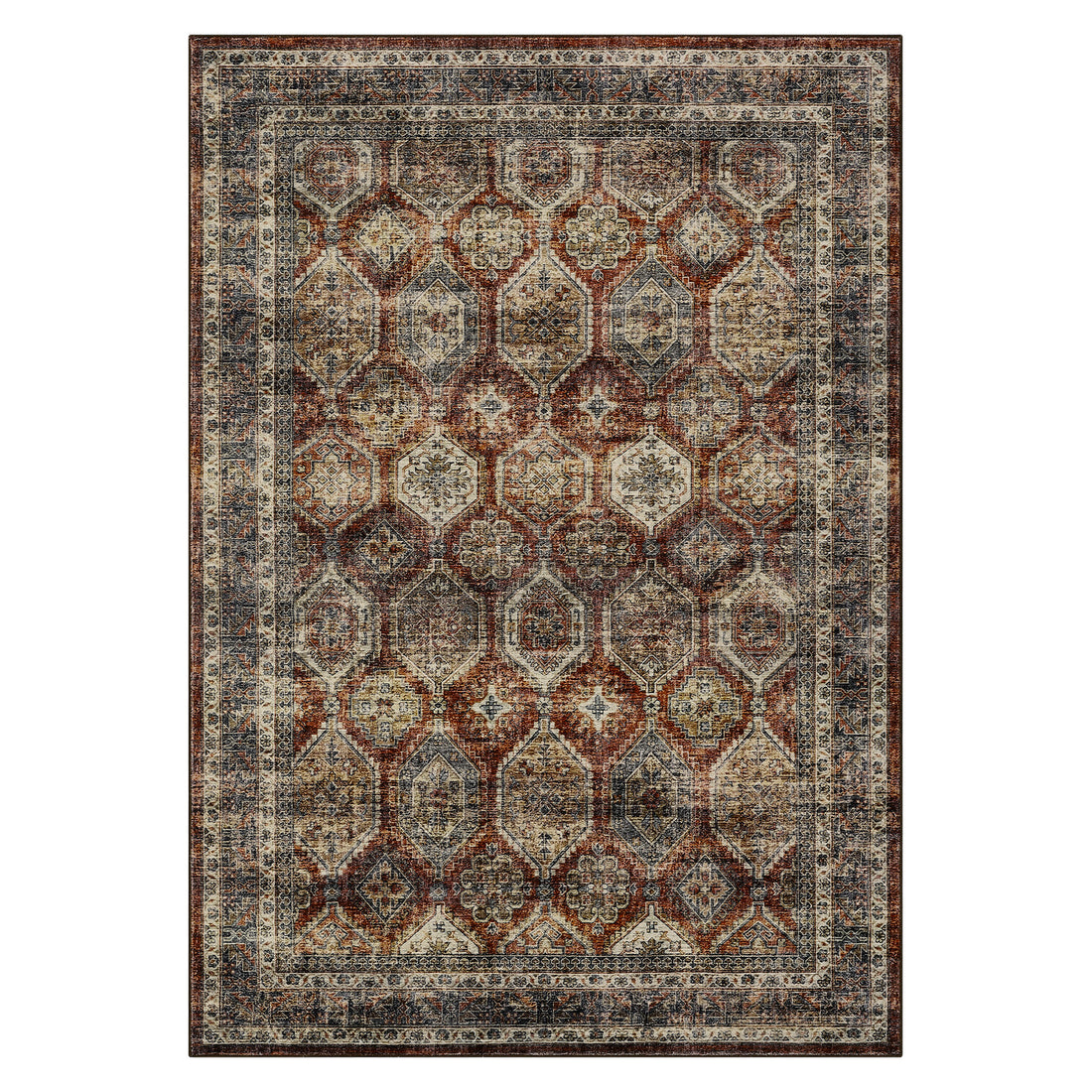 Garvee Persian Brown-Red 10x13 Large Area Rug for Living Room Washable Rugs Retro Rug for Bedroom Vintage Tribal Rug Non Slip Carpet Throw Rugs for Dining Room Stain Resistant Office Rug Classroom Rug