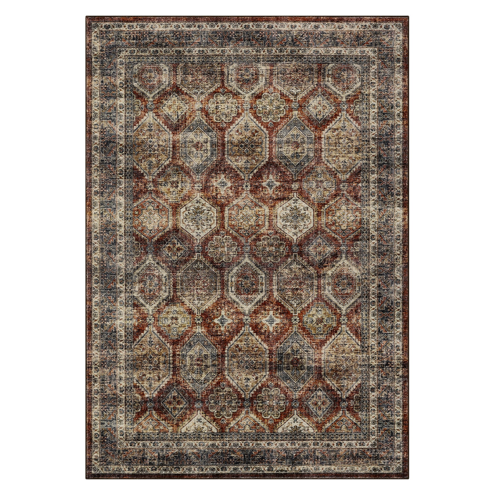 Garvee Persian Brown-Red 10x13 Large Area Rug for Living Room Washable Rugs Retro Rug for Bedroom Vintage Tribal Rug Non Slip Carpet Throw Rugs for Dining Room Stain Resistant Office Rug Classroom Rug