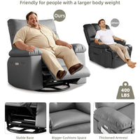 Garvee Oversized Manual Recliner, Breathable Leather Pushback Recliner Chair, Single Lazy Sofa Chair with Two Cup Holders and Side Pocket, Living Room Recliner, Grey