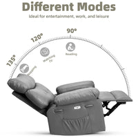 Garvee Oversized Manual Recliner, Breathable Leather Pushback Recliner Chair, Single Lazy Sofa Chair with Two Cup Holders and Side Pocket, Living Room Recliner, Grey