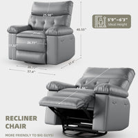 Garvee Oversized Manual Recliner, Breathable Leather Pushback Recliner Chair, Single Lazy Sofa Chair with Two Cup Holders and Side Pocket, Living Room Recliner, Grey
