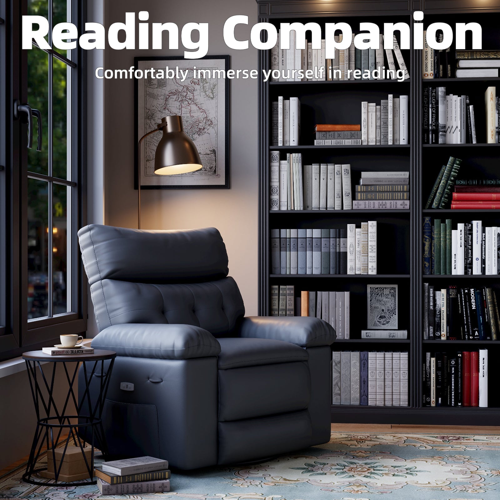 Garvee Oversized Manual Recliner, Breathable Leather Pushback Recliner Chair, Single Lazy Sofa Chair with Two Cup Holders and Side Pocket, Living Room Recliner, Grey