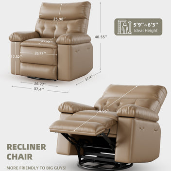 Garvee Oversized Wide Rocker Swivel Recliner Chair - PU Leather Large Manual Recliner for Adults, Ultimate Comfort Lazy Boy with 1.5X Sponge Filling and Easy Recline Mechanism for Relaxation