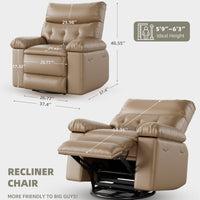 Garvee Oversized Wide Rocker Swivel Recliner Chair - PU Leather Large Manual Recliner for Adults, Ultimate Comfort Lazy Boy with 1.5X Sponge Filling and Easy Recline Mechanism for Relaxation