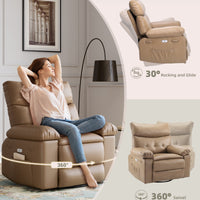 Garvee Oversized Wide Rocker Swivel Recliner Chair - PU Leather Large Manual Recliner for Adults, Ultimate Comfort Lazy Boy with 1.5X Sponge Filling and Easy Recline Mechanism for Relaxation