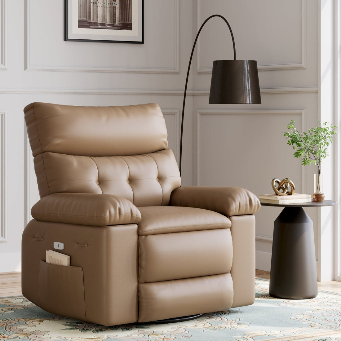 Garvee Oversized Wide Rocker Swivel Recliner Chair - PU Leather Large Manual Recliner for Adults, Ultimate Comfort Lazy Boy with 1.5X Sponge Filling and Easy Recline Mechanism for Relaxation