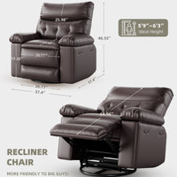 Garvee Oversized Wide Rocker Swivel Recliner Chair - PU Leather Manual Recliner for Adults, Large Nursery Chair Lazy Recliner with Comfort Arm and Back for Living Room, Bedroom, Coffee