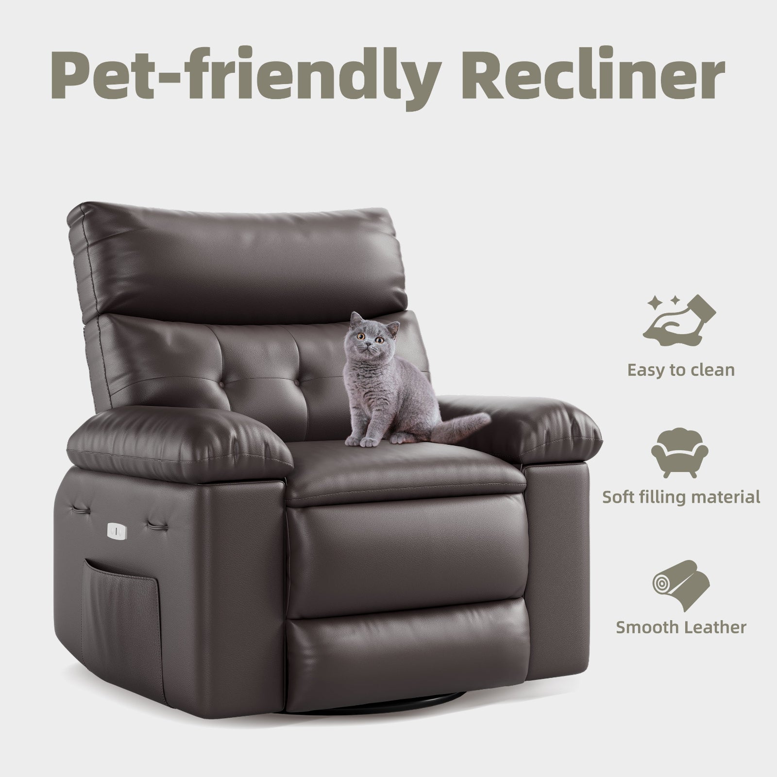 Garvee Oversized Wide Rocker Swivel Recliner Chair - PU Leather Manual Recliner for Adults, Large Nursery Chair Lazy Recliner with Comfort Arm and Back for Living Room, Bedroom, Coffee