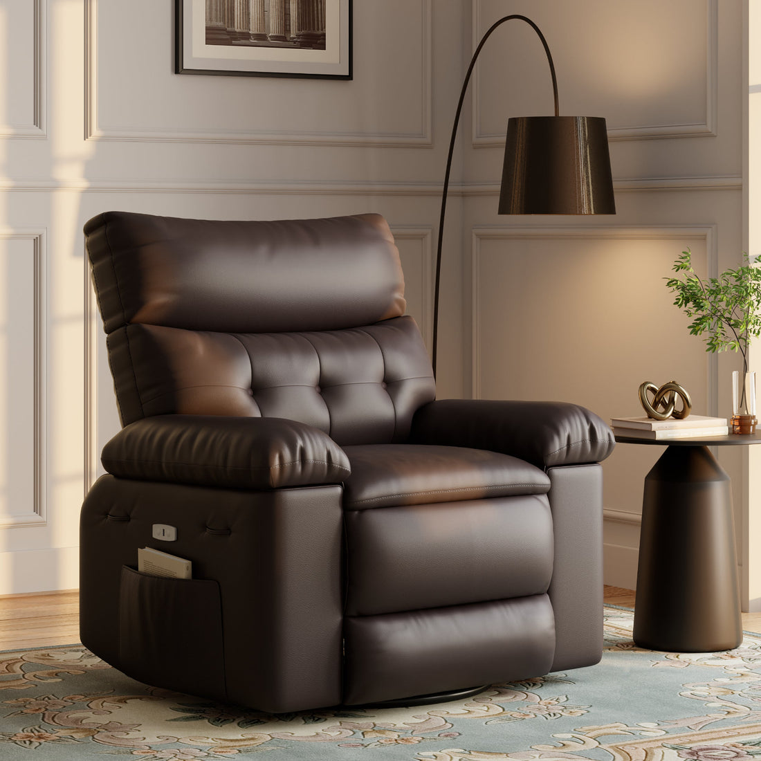 Garvee Oversized Wide Rocker Swivel Recliner Chair - PU Leather Manual Recliner for Adults, Large Nursery Chair Lazy Recliner with Comfort Arm and Back for Living Room, Bedroom, Coffee