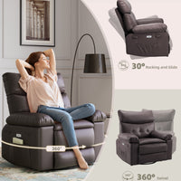 Garvee Oversized Wide Rocker Swivel Recliner Chair - PU Leather Manual Recliner for Adults, Large Nursery Chair Lazy Recliner with Comfort Arm and Back for Living Room, Bedroom, Coffee