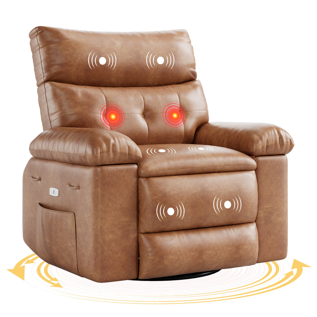 Garvee 27" Oversized Recliner Chairs with Heat and Massage, 360° Swivel Lazy Recliner Chair for Adults, Manual Rocking Chair with Remote Control for Living Room, Bedroom and Nursery, Brown