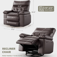 Garvee Oversized 27" Width PU Leather Recliner Chair, 360° Swivel Rocker, Heat & Massage, Manual Reclining, Remote Control, Collapsible Armrests, Lounge for Living Room, Bedroom, Nursery