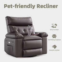 Garvee Oversized 27" Width PU Leather Recliner Chair, 360° Swivel Rocker, Heat & Massage, Manual Reclining, Remote Control, Collapsible Armrests, Lounge for Living Room, Bedroom, Nursery
