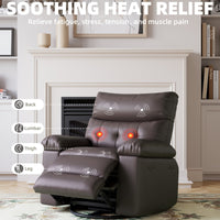 Garvee Oversized 27" Width PU Leather Recliner Chair, 360° Swivel Rocker, Heat & Massage, Manual Reclining, Remote Control, Collapsible Armrests, Lounge for Living Room, Bedroom, Nursery