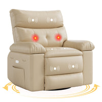 Garvee Oversized 27" Width PU Leather Recliner Chair, 360° Swivel Rocker, Heat & Massage, Manual Reclining, Remote Control, Collapsible Armrests, Lounge for Living Room, Bedroom, Nursery, Beige